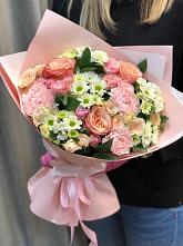 Букет нежные объятья в Чехов-2 Букет цветов из: Гвоздики, Розы и Хризантемы в Чехов-2